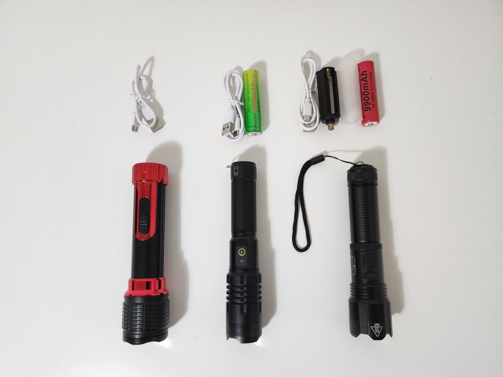 3pcs XHP70, XHP50 Portable Zoomable Flashlight for Camping Hunting USB Rechargeable Lamp Light