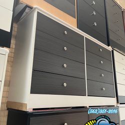 White With Grey 8 Drawers Wide Dresser Tocador 