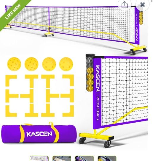 KASCEN 22FT Portable Pickleball Net for Driveway - Pickleball Nets Outdoor Regulation Size Pickleball Net with Wheels, Court Markers, Ball Holder, 4 P