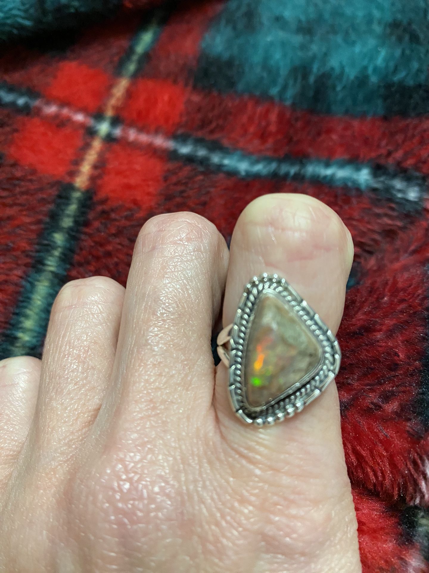 Mexican fire opal sterling silver ring Size 6