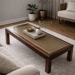 ✨ Vintage Walnut & Cane Coffee Table ✨