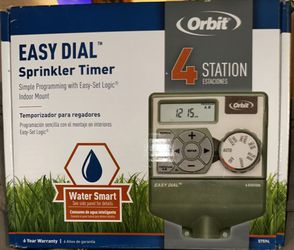 Sprinkler TIMER New In Box (4) Station ORBIT BRAND Easy Dial Sprinkler Timer with “Easy-Set Logic for Indoor Mount