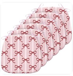 Pink Bow Print 6 Set Chair Cushion with Tie Straps