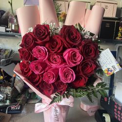 Hot Pink And Red Roses Heart