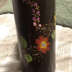 Wooden Vase With Flowers (please Read Description) 