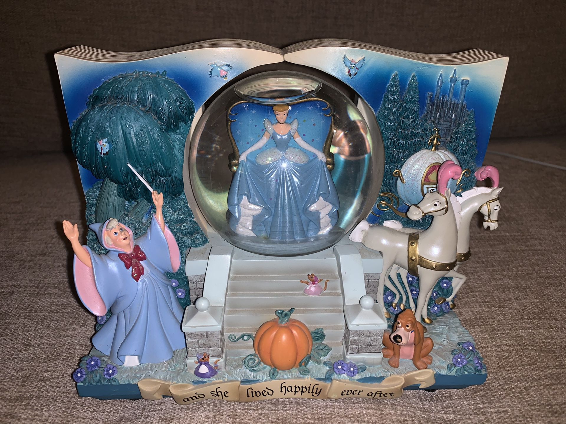 Walt Disney Cinderella Once Upon A Time Storybook Music Box Snow Globe