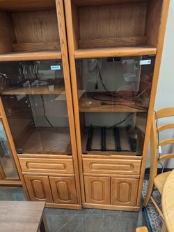 Oak Media Shelving Storage Cabinets (Set of Two)