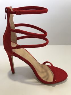 Red suede stilettos,ladies heels, ankle strap Sizes available