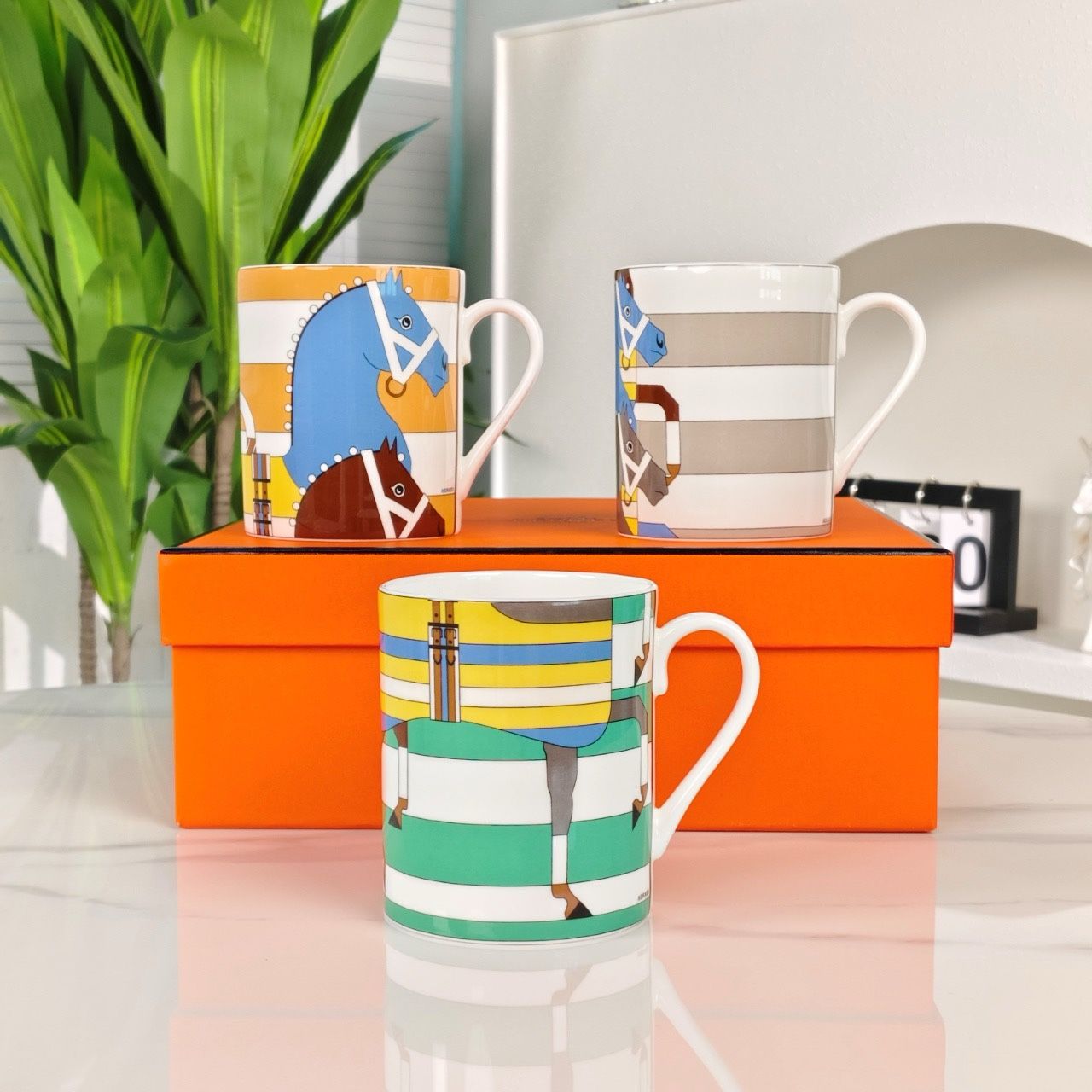Hermes Set Of Three Mugs With House Motif