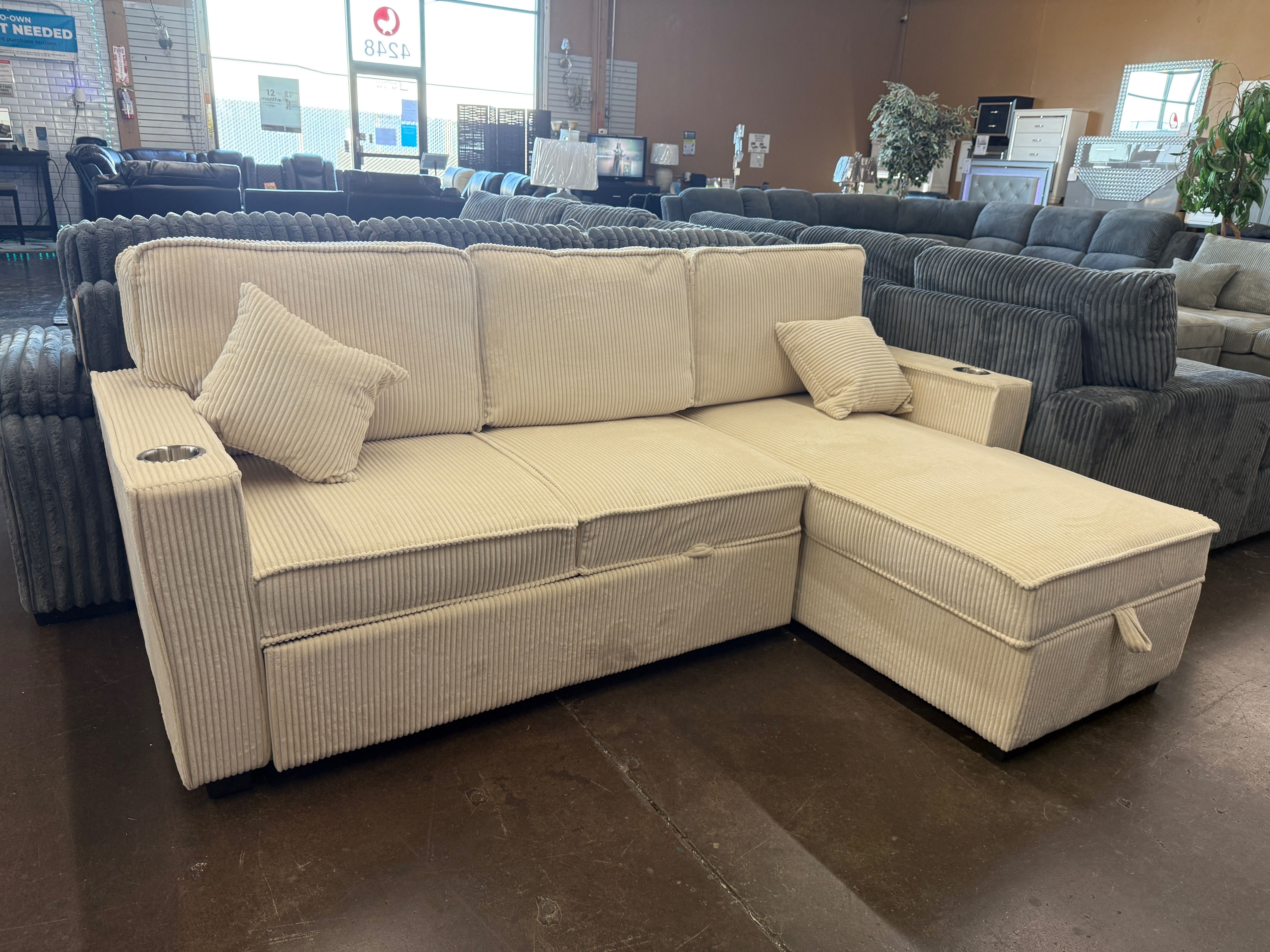 Corduroy Pull Out Bed Sectional Couch
