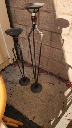 REDUCED Tall 2-piece Metal And Glass Candle Holders