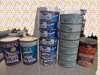 Canned Tuna, Salmon, and Garbanzo Beans