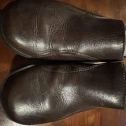 Clarks Brown Leather Mules Flats Slip On Comfort Shoes Womens Size 6 M