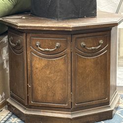 Vintage Hexagon Wood Side Table Cabinet with Storage