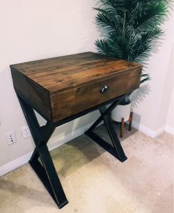 Distressed Antique Cognac and Black Wood Secretary Desk