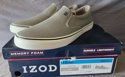 IZOD Men's Sunapee Canvas Slip On Sneakers Memory Foam Size 12 New