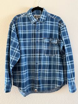 A Bathing Ape BAPE Head Denim Plaid Blue Overshirt