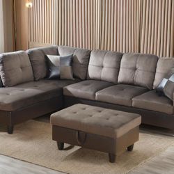 New Sectional With Storage Ottoman On Espresso Microfiber 
