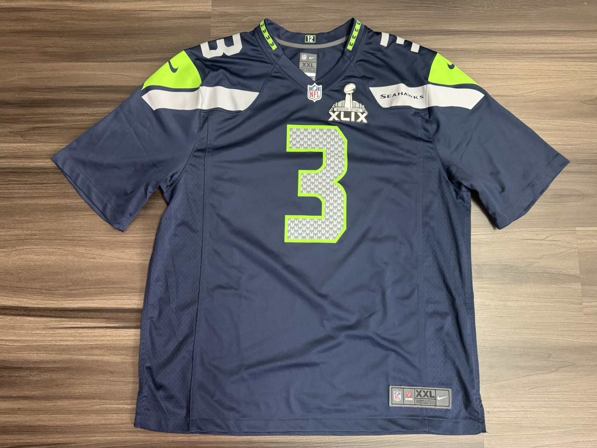 Nike Seattle Seahawks Russell Wilson #3 Super Bowl XLIX 49 Jersey Men’s 2XL
