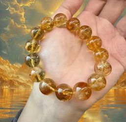 Citrine (Kumquat Yellow) Crystal for Bracelet Stylish Quartz and Pearl for Men and Women Natural Crystal Bangles Gift