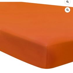 Unique Bargains 15" Deep Pocket Cotton Solid Fitted Sheet Orange Twin