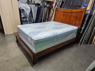 Queen  Size Wood Bed Frame with Mattress