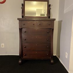 Large Antique Mahogany Dresser With Mirror 