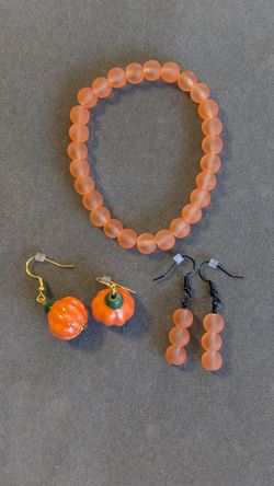 Orange Beaded Bracelet and Earrings Set
