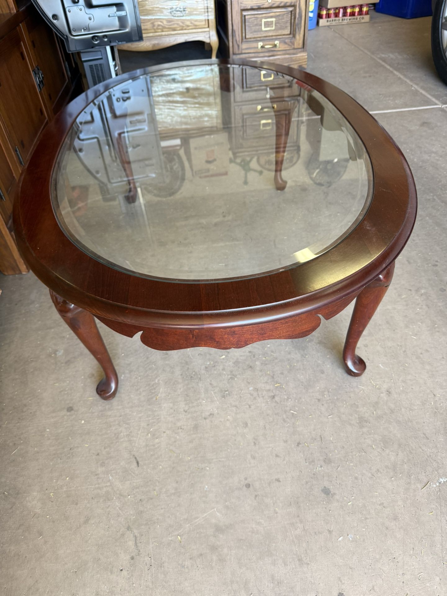 Cherry Coffee Table With Glass Top