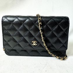 Chanel Quilted Black Caviar Leather Classic Wallet on Chain! (WMP014786)