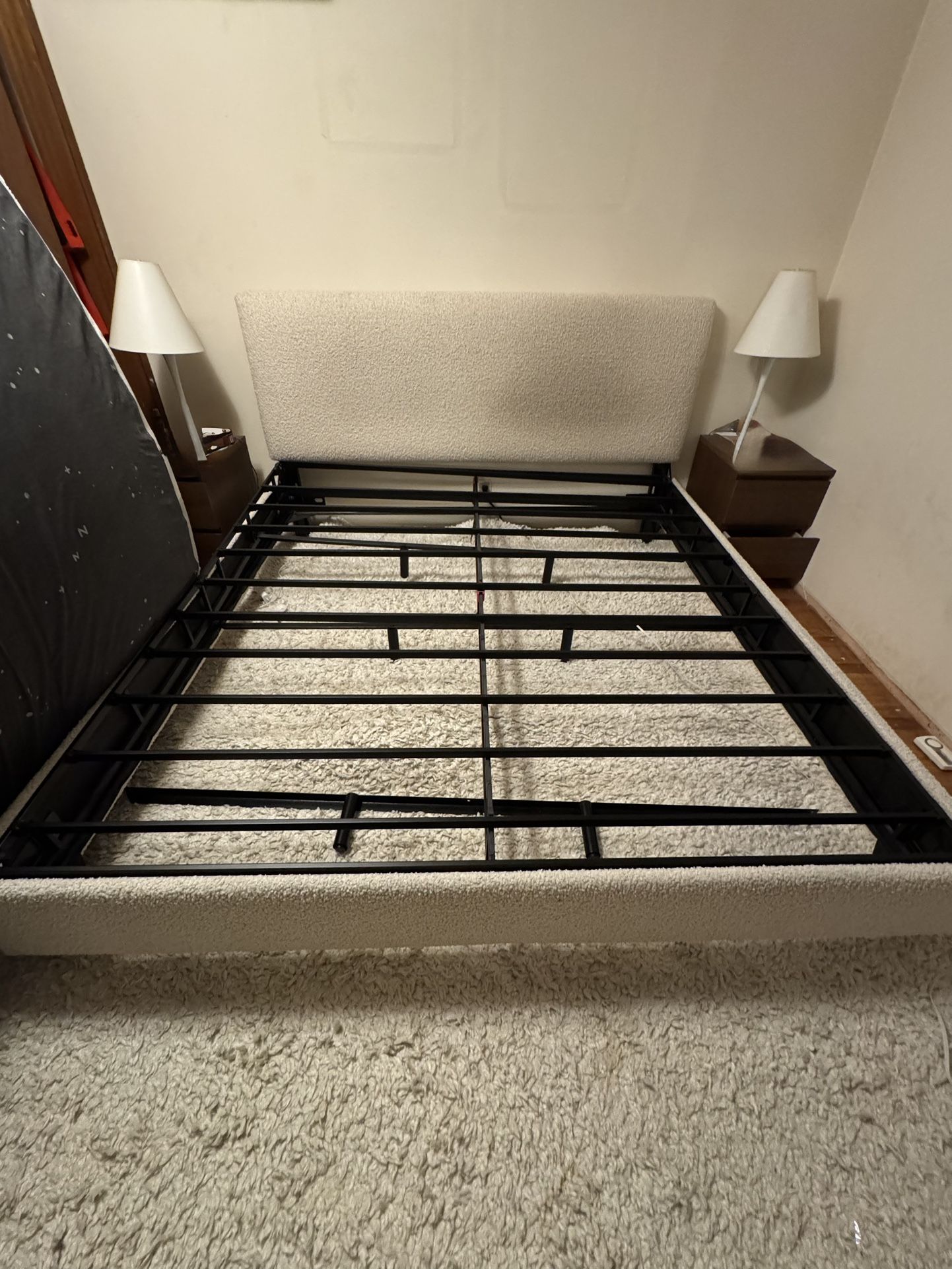 King bed Frame Cream Boucle