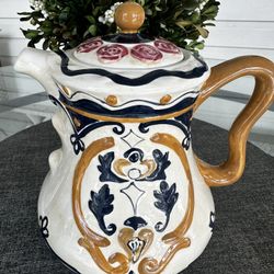 Vintage W.C.L Pottery Filagree whimsical Motiff Tea-Coffee Pot.