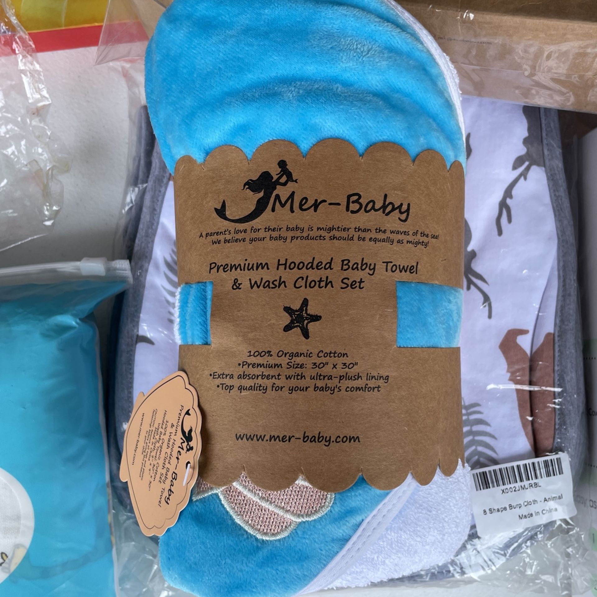 100% Organic Cotton Baby Hooded Towel And Wash Cloth Set