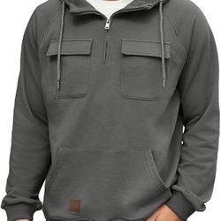 Lepunuo Men's Cargo Hoodies Quarter Zip Sweatshirts