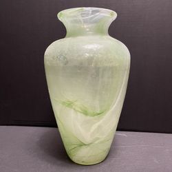 Vintage Art Glass Frosted Green Swirl Vase
