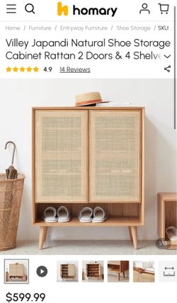 Japandi Natural Shoe Storage Cabinet Rattan