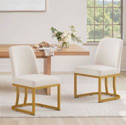 Set of 2 Ivory Upholstered Dining Chairs with Gold Legs