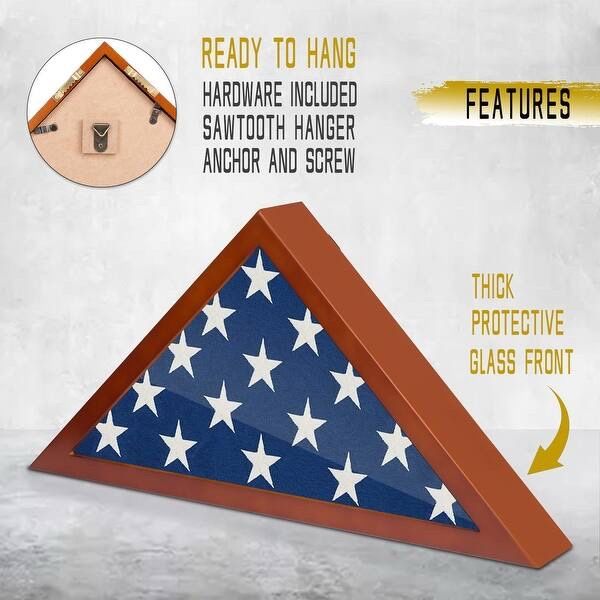 Kinbor 5'x9.5' Flag Display Case, Flag Holder Box for Burial Funeral Veteran Flag, Wall Mounted Flag Frame
