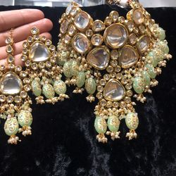 Kundan Polki Real Stones Bridal Wedding Party Jewelry  Set Mang Tikka Earrings Wedding Party Festive Jewelry Simply Stunning! 