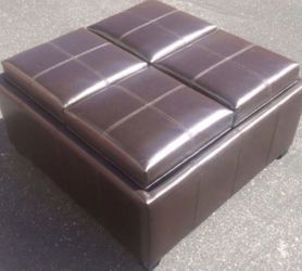 Leather Ottoman Brown / Coffee Table 