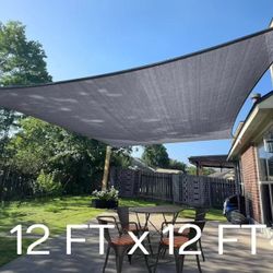 New In Box 12x12 Feet Sun Sail Shade Gray Or Cream Color Available With 4 Ropes Included 