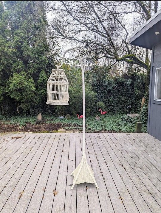 Vintage Rattan/Wicker Bird Cage & Stand