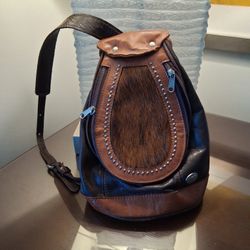 American West Womens Vintage Cowtown Brown Leather Handbag Slingback