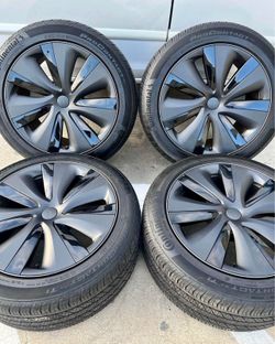 2022 TESLA MODEL S PLAID 19” LONG RANGE TEMPEST WHEELS RIMS TIRES STAGGERED OEM
