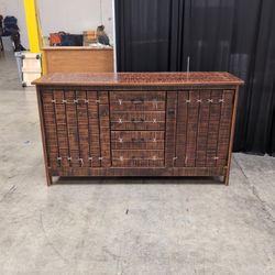 Rustic Dark Wood Buffet with X-Stitched Detail Doors