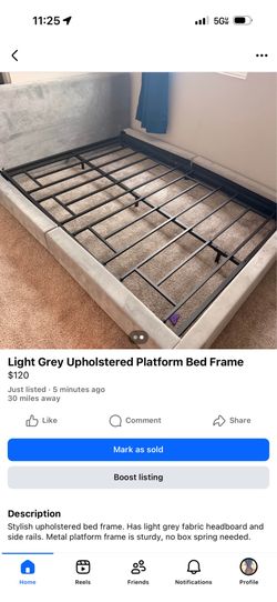 Light Grey Upholstered Platform Bed Frame