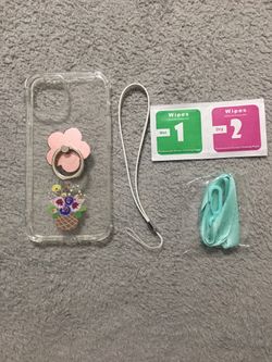 NEW Rose Parrot IPhone 13 pro case with a screen protector and with a pop socket