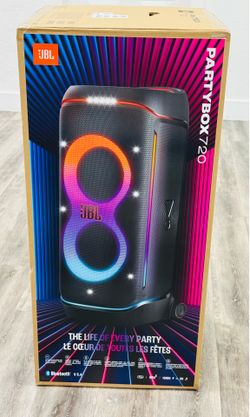 Brand new JBL PartyBox 720 speakers in original boxes. These have built-in light shows and Bluetooth V5.4 connectivity. Each unit is IPX4 splashproof 