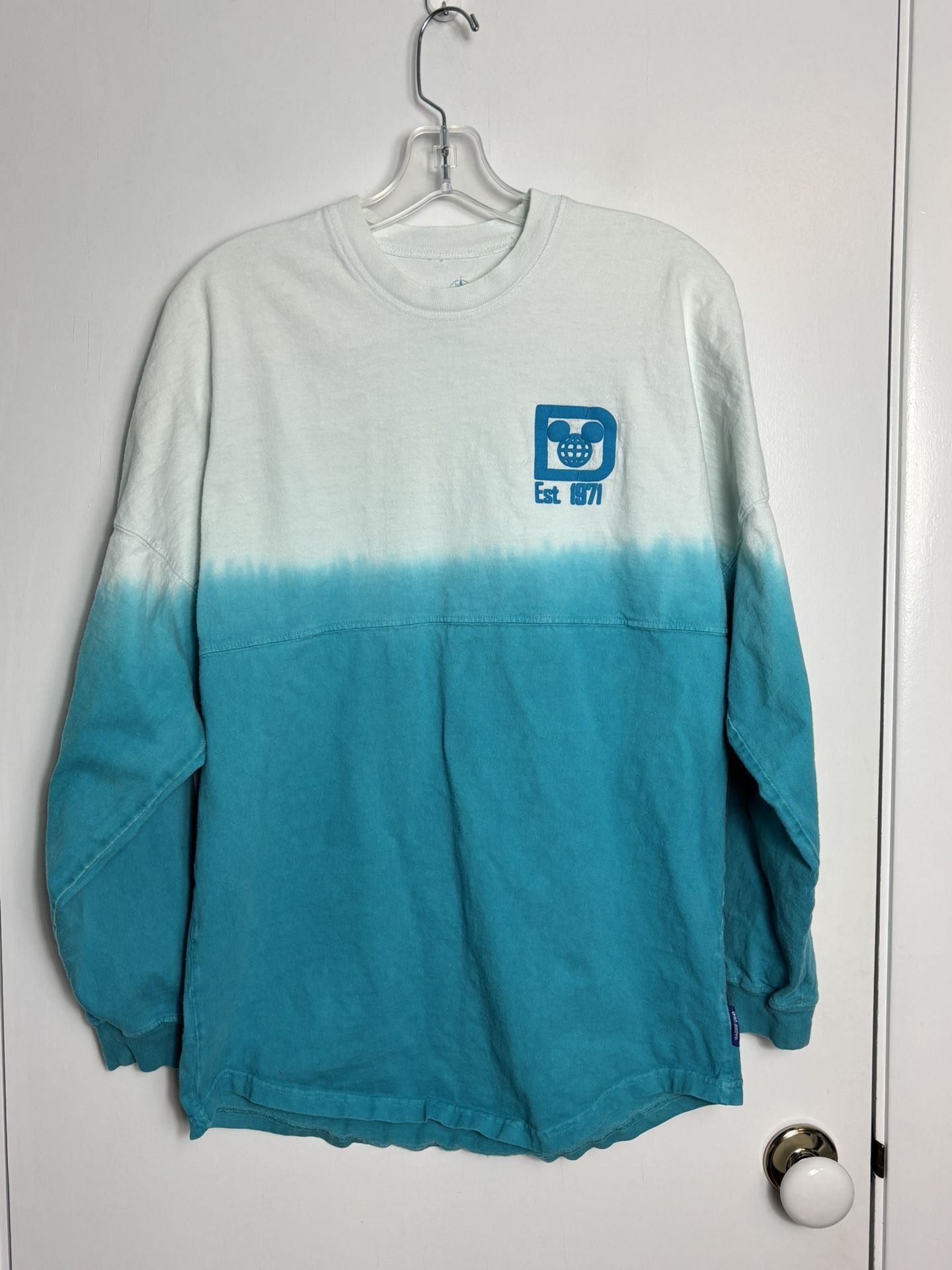 Disney World Mickey Bright Teal Blue Ombré Dip Dye Spirit Jersey Adult Small