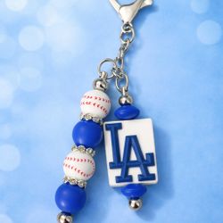 MLB HOMEMADE LOS ANGELES DODGERS BEADED KEYCHAIN BASEBALL